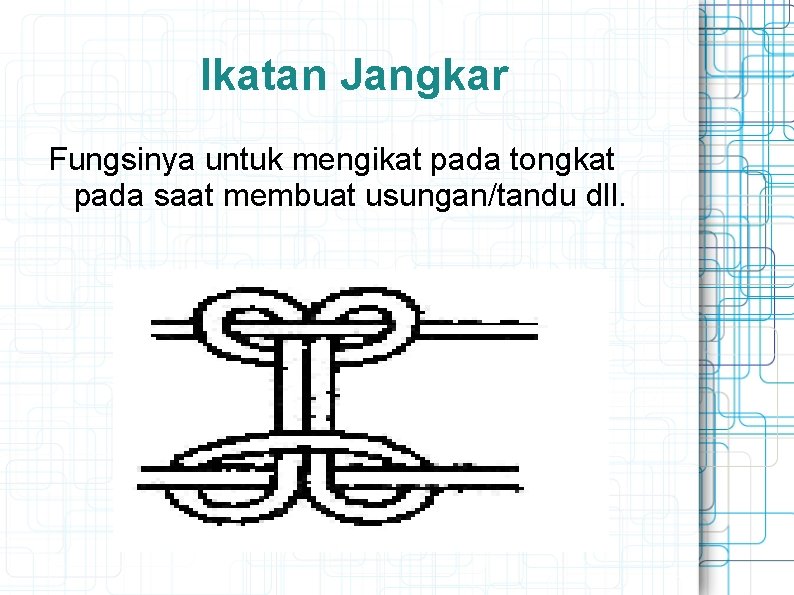 Ikatan Jangkar Fungsinya untuk mengikat pada tongkat pada saat membuat usungan/tandu dll. 