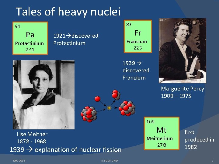 Tales of heavy nuclei 91 87 Pa Protactinium 231 1921 discovered Protactinium Fr Francium