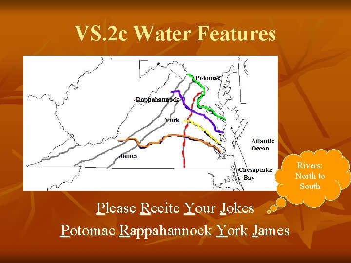 VS. 2 c Water Features Rivers: North to South Please Recite Your Jokes Potomac