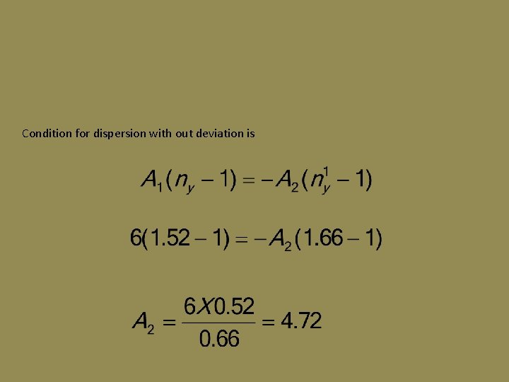 Condition for dispersion with out deviation is 