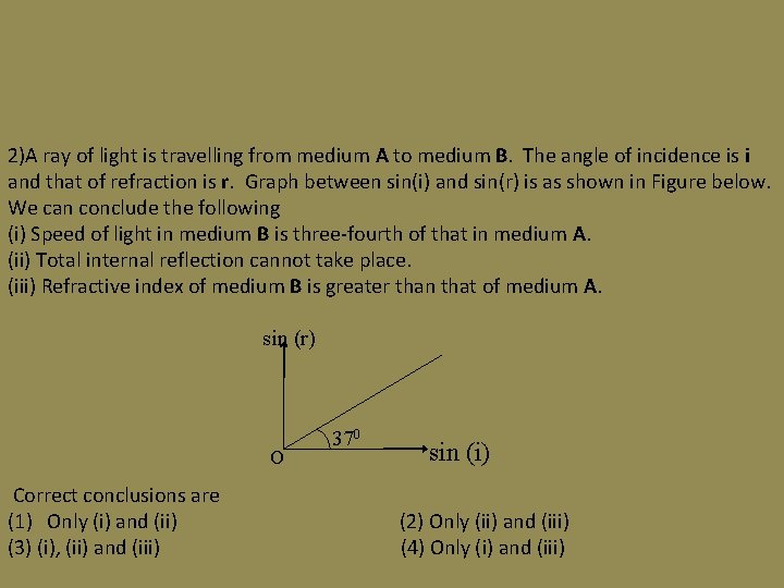 2)A ray of light is travelling from medium A to medium B. The angle