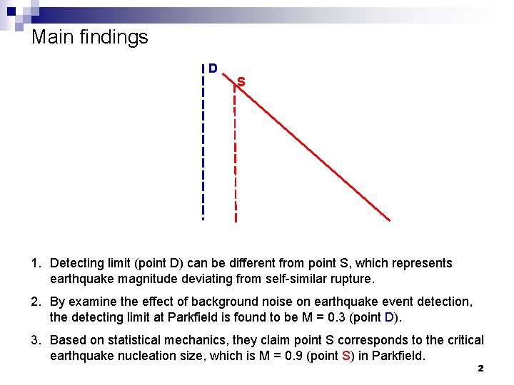 Main findings D S 1. Detecting limit (point D) can be different from point