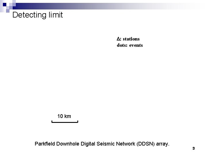 Detecting limit D: stations dots: events 10 km Parkfield Downhole Digital Seismic Network (DDSN)