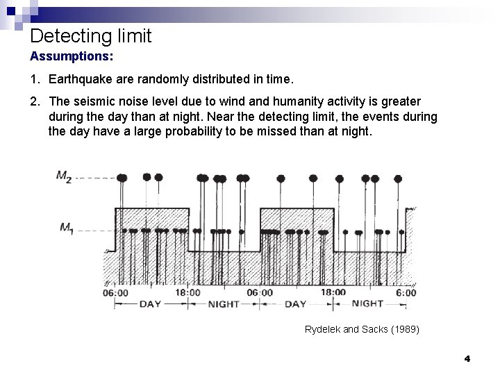 Detecting limit Assumptions: 1. Earthquake are randomly distributed in time. 2. The seismic noise