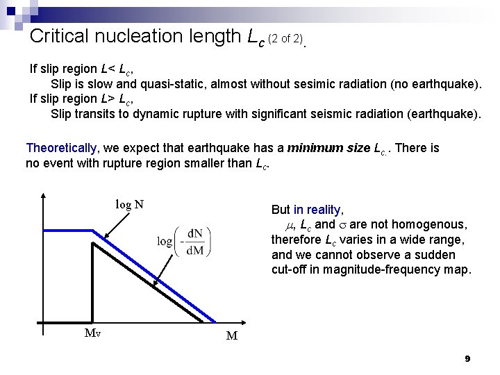 Critical nucleation length Lc (2 of 2). If slip region L< Lc, Slip is