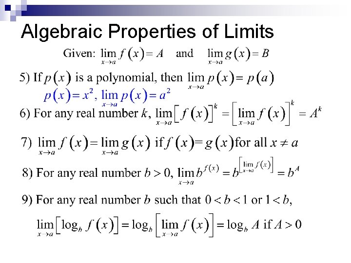 Algebraic Properties of Limits 