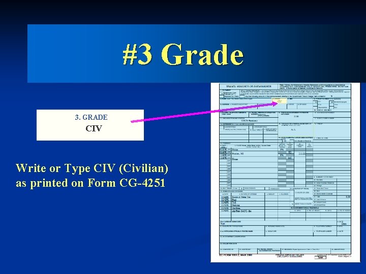 #3 Grade 3. GRADE CIV Write or Type. CIV (Civilian) as printed on Form