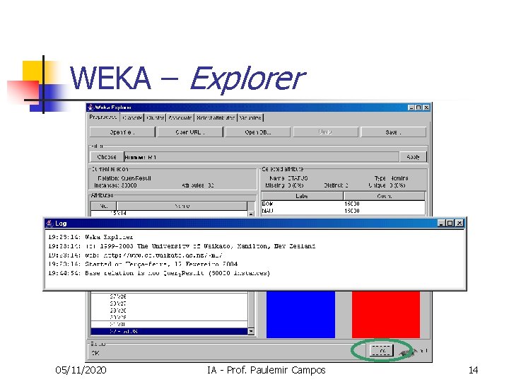WEKA – Explorer 05/11/2020 IA - Prof. Paulemir Campos 14 WEKA – Explorer 05/11/2020 IA - Prof. Paulemir Campos 14