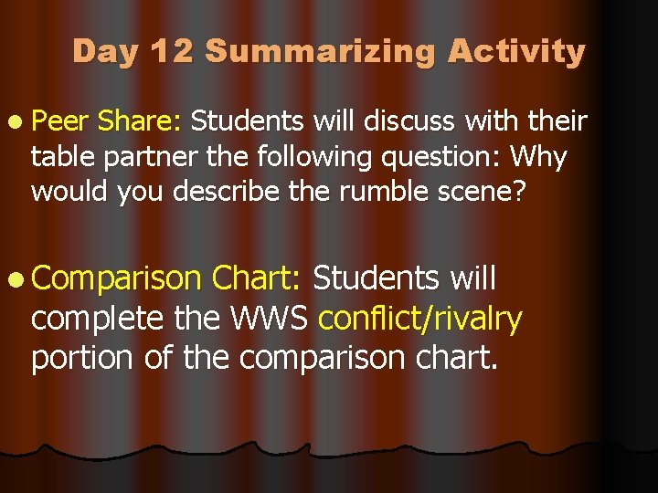 Day 12 Summarizing Activity l Peer Share: Students will discuss with their table partner