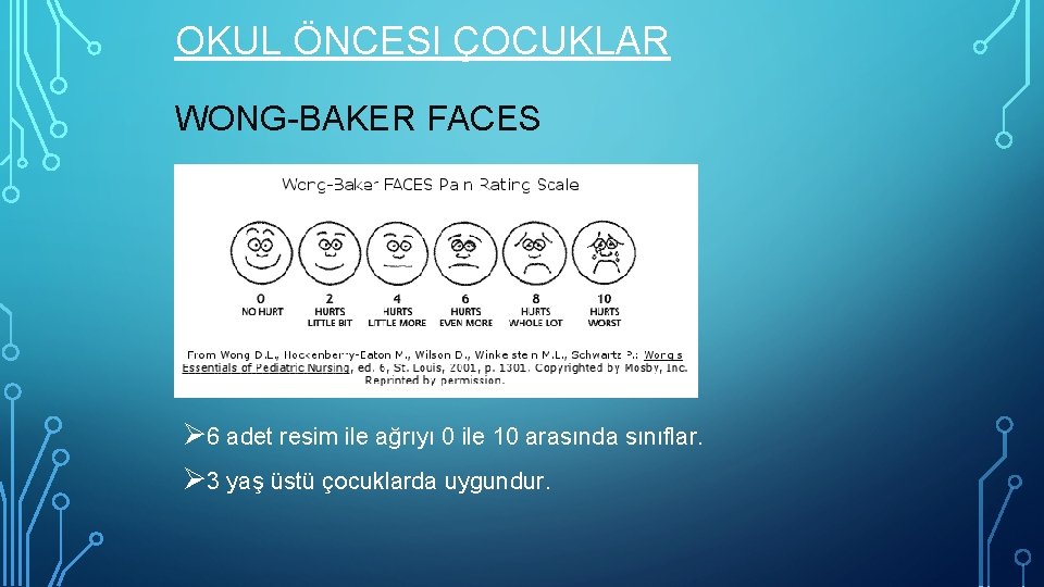 OKUL ÖNCESI ÇOCUKLAR WONG-BAKER FACES Ø 6 adet resim ile ağrıyı 0 ile 10
