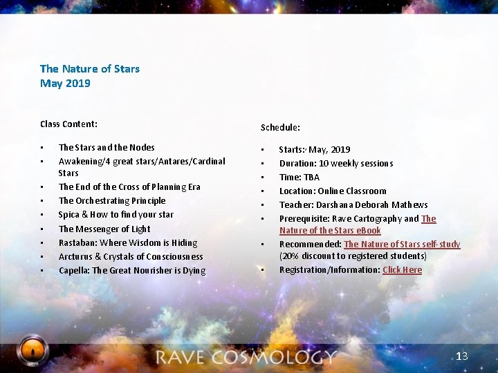 The Nature of Stars May 2019 Class Content: • • • The Stars and
