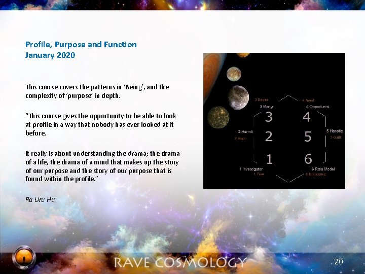 Profile, Purpose and Function January 2020 This course covers the patterns in ‘Being’, and