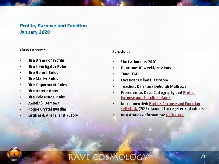 Profile, Purpose and Function January 2020 Class Content: • • • The Drama of