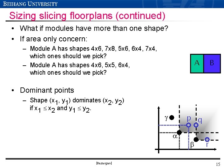 Sizing slicing floorplans (continued) • What if modules have more than one shape? •