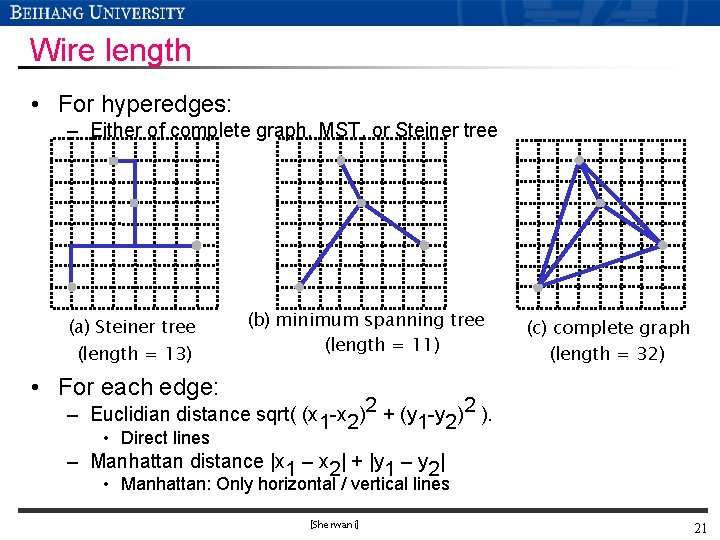 Wire length • For hyperedges: – Either of complete graph, MST, or Steiner tree