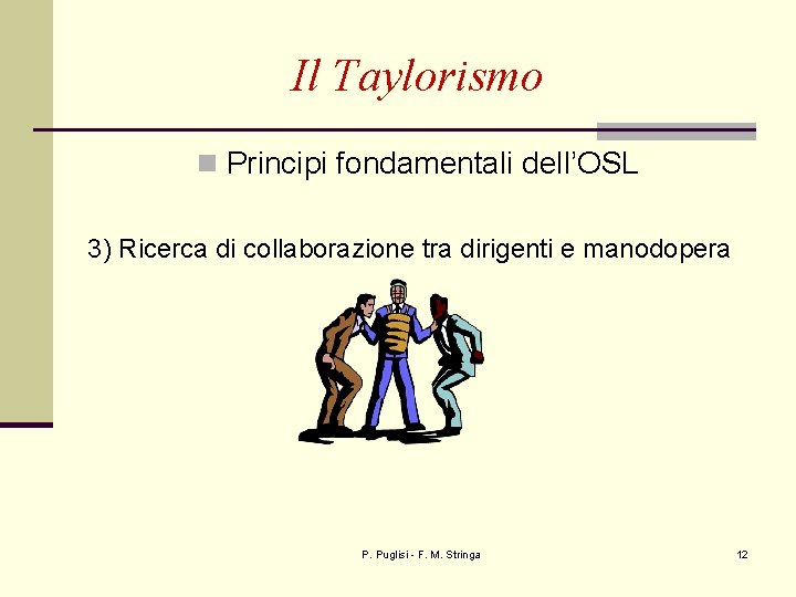 Il Taylorismo n Principi fondamentali dell’OSL 3) Ricerca di collaborazione tra dirigenti e manodopera