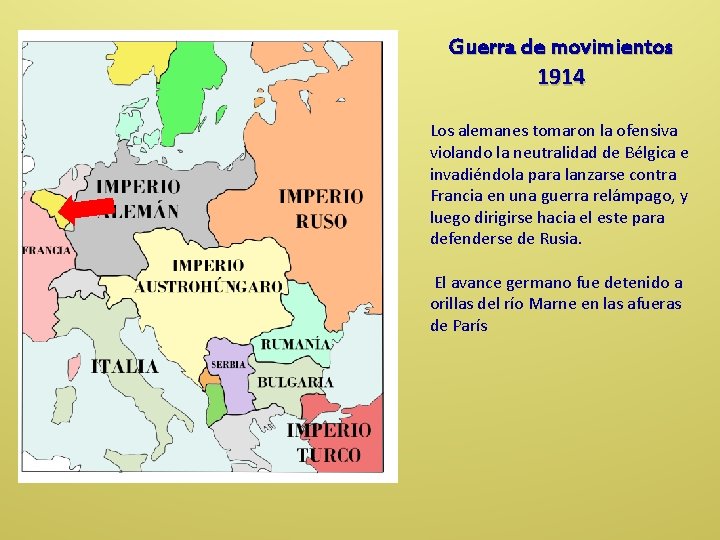 Guerra de movimientos 1914 Los alemanes tomaron la ofensiva violando la neutralidad de Bélgica