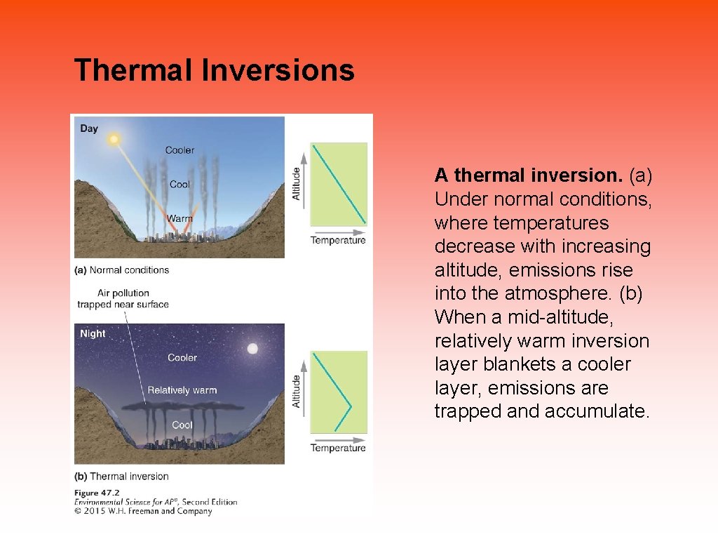 Thermal Inversions A thermal inversion. (a) Under normal conditions, where temperatures decrease with increasing