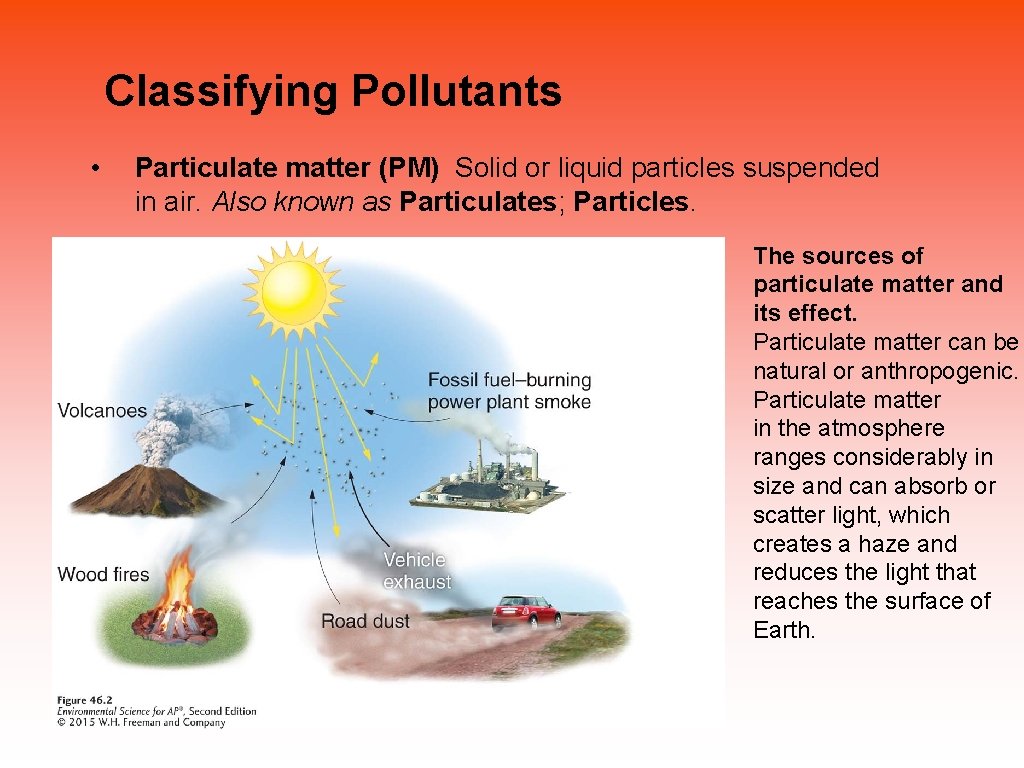 Classifying Pollutants • Particulate matter (PM) Solid or liquid particles suspended in air. Also