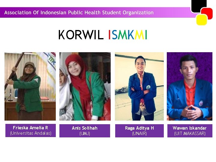 KORWIL ISMKMI Frieska Amelia R (Universitas Andalas) Anis Solihah (UMJ) Raga Aditya H (UNAIR)