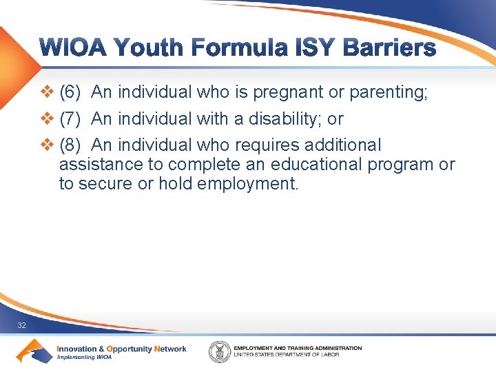 v (6) An individual who is pregnant or parenting; v (7) An individual with