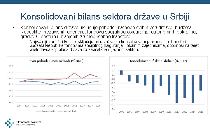 Konsolidovani bilans sektora države u Srbiji • Konsolidovani bilans države uključuje prihode i rashode