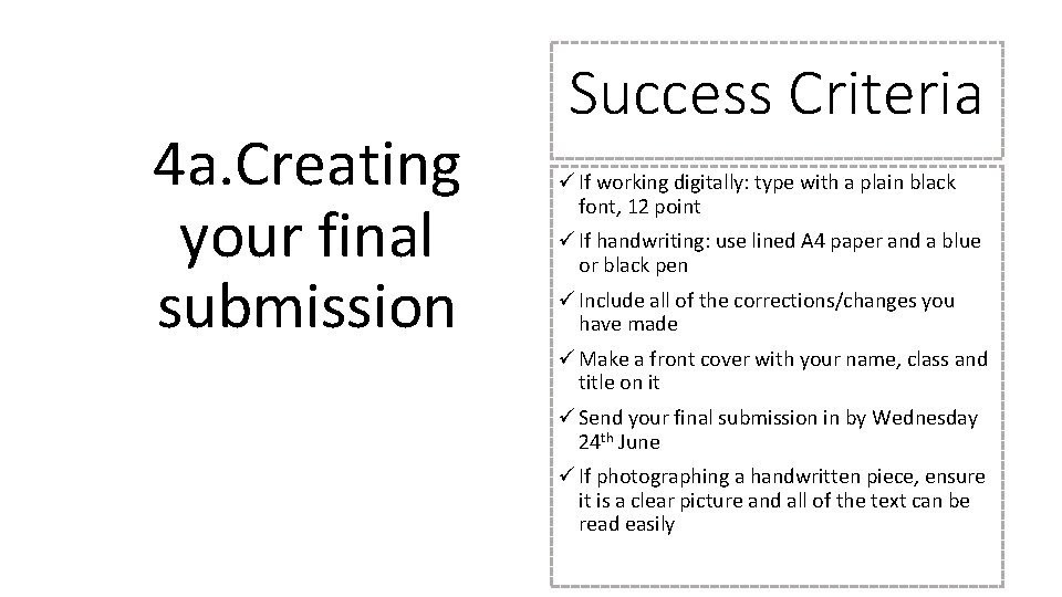 4 a. Creating your final submission Success Criteria ü If working digitally: type with