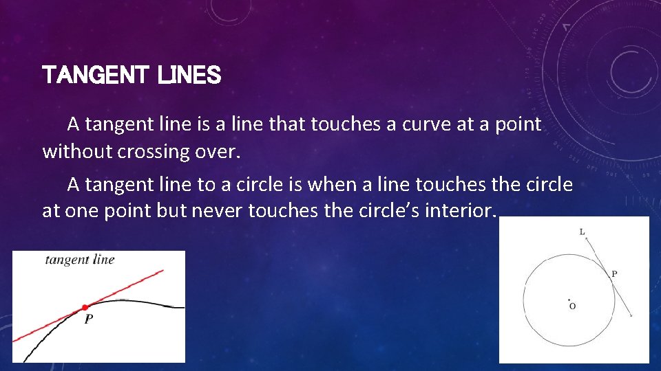 TANGENT LINES A tangent line is a line that touches a curve at a