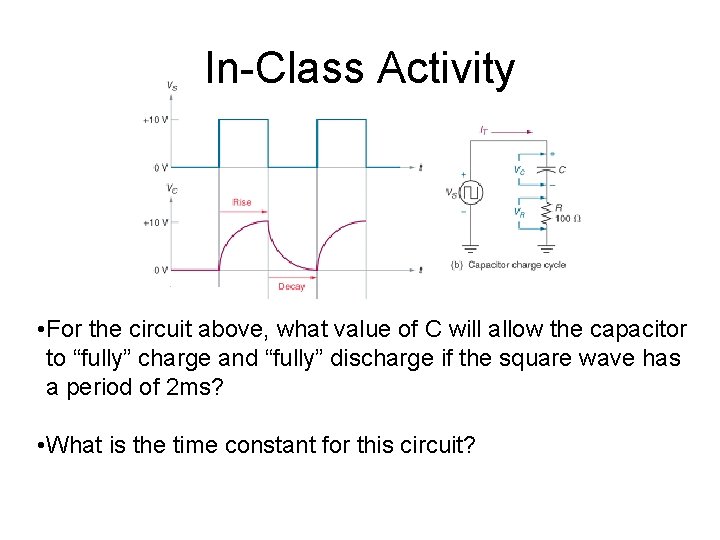 In-Class Activity • For the circuit above, what value of C will allow the