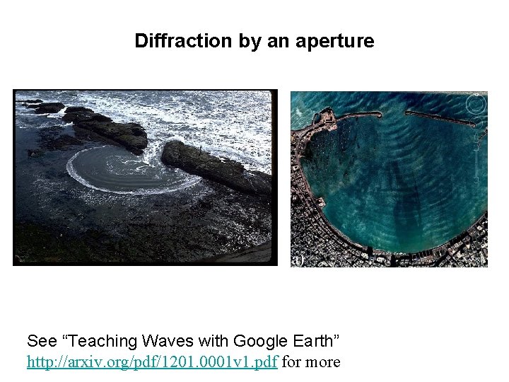 Diffraction by an aperture See “Teaching Waves with Google Earth” http: //arxiv. org/pdf/1201. 0001