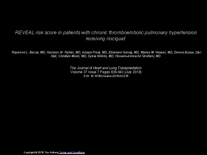 REVEAL risk score in patients with chronic thromboembolic pulmonary hypertension receiving riociguat Raymond L.