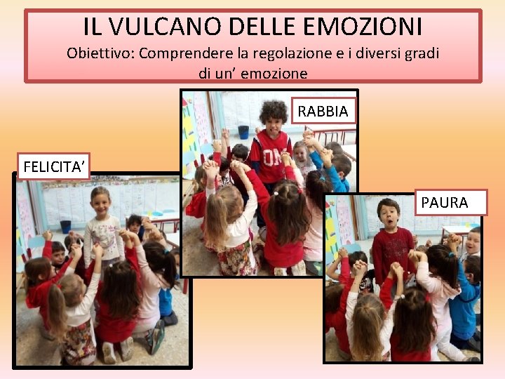 IL VULCANO DELLE EMOZIONI Obiettivo: Comprendere la regolazione e i diversi gradi di un’