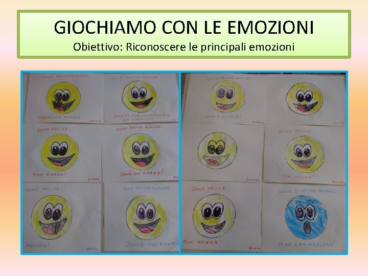 GIOCHIAMO CON LE EMOZIONI Obiettivo: Riconoscere le principali emozioni 