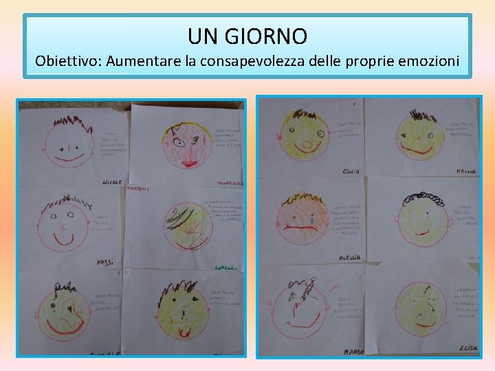 UN GIORNO Obiettivo: Aumentare la consapevolezza delle proprie emozioni 