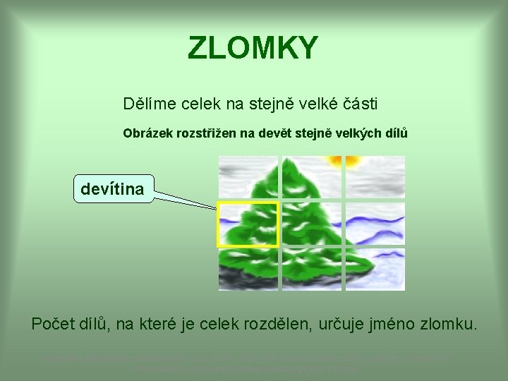 ZLOMKY Dělíme celek na stejně velké části Obrázek rozstřižen na devět stejně velkých dílů