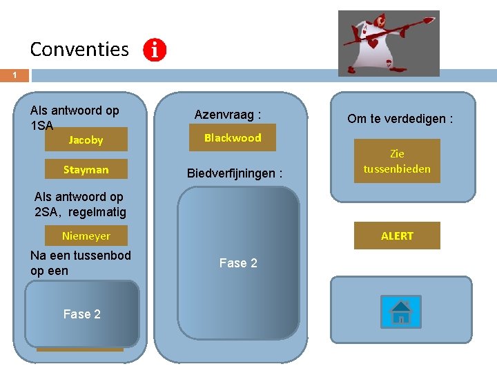 Conventies 1 Als antwoord op 1 SA Jacoby Stayman Als antwoord op 2 SA,