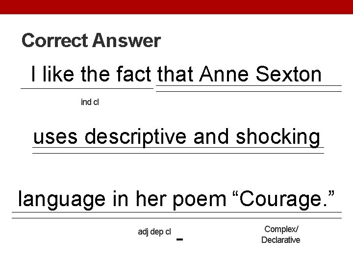 Correct Answer I like the fact that Anne Sexton ind cl uses descriptive and