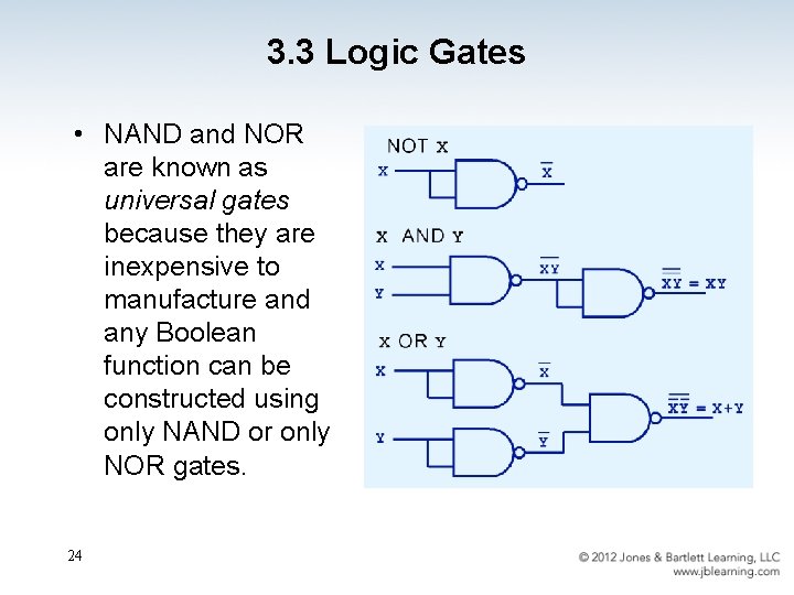 3. 3 Logic Gates • NAND and NOR are known as universal gates because