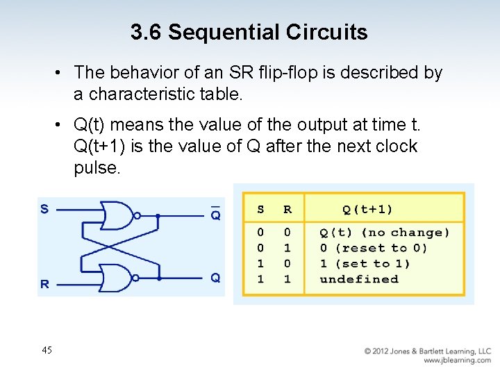 3. 6 Sequential Circuits • The behavior of an SR flip-flop is described by