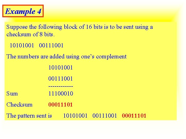 Example 4 Suppose the following block of 16 bits is to be sent using