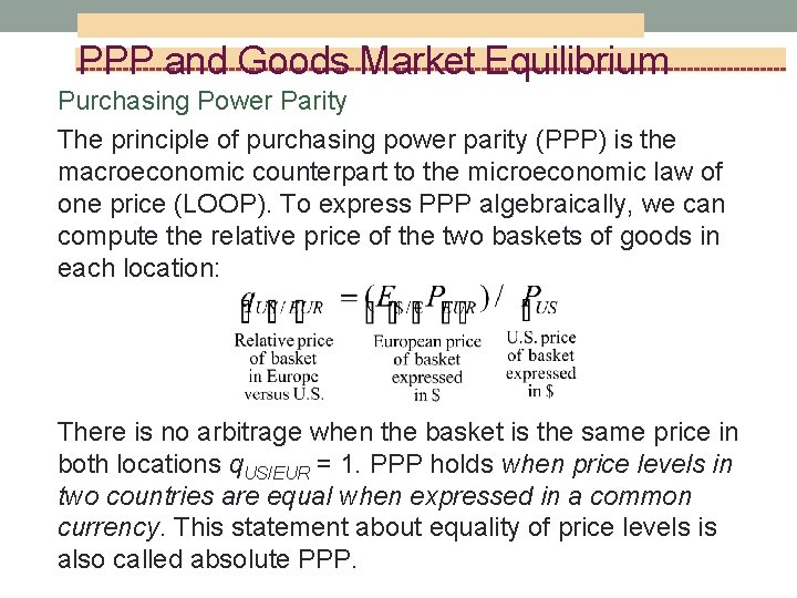 PPP and Goods Market Equilibrium Purchasing Power Parity The principle of purchasing power parity