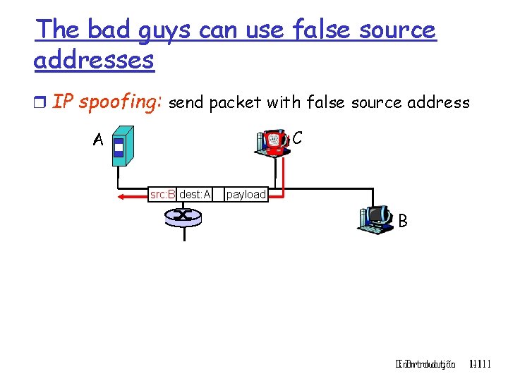 The bad guys can use false source addresses r IP spoofing: send packet with