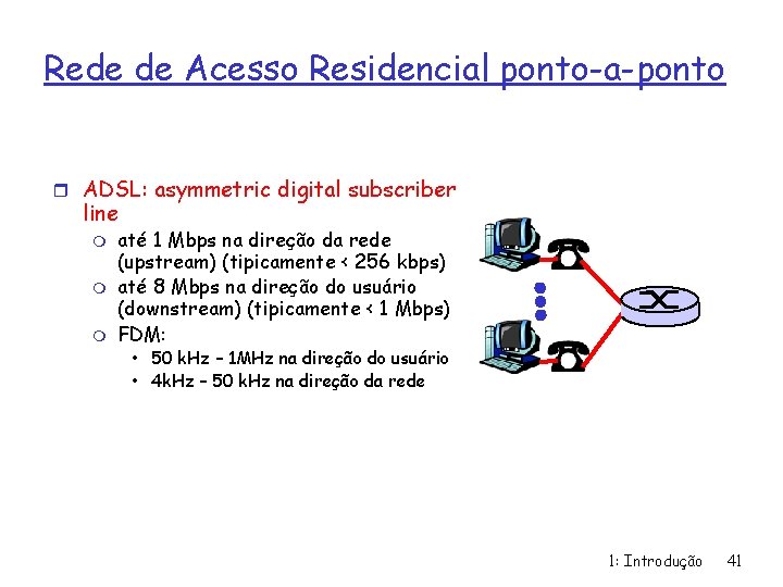 Rede de Acesso Residencial ponto-a-ponto r ADSL: asymmetric digital subscriber line m m m