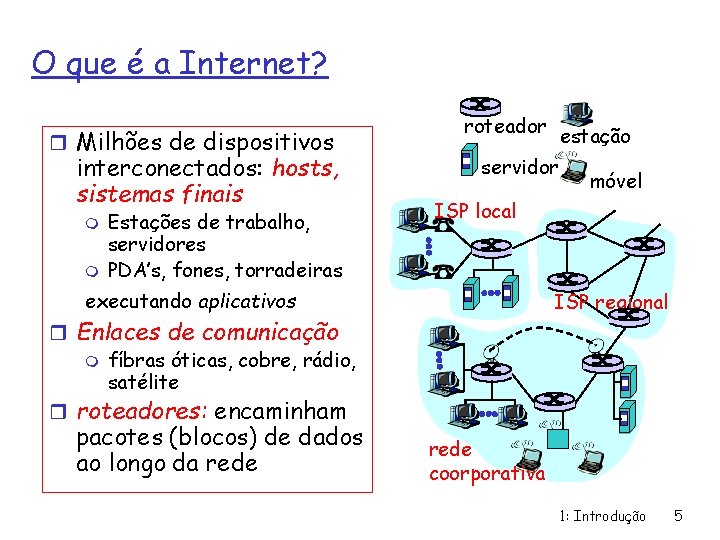 O que é a Internet? r Milhões de dispositivos interconectados: hosts, sistemas finais m