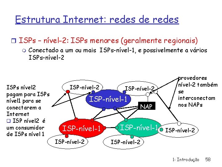 Estrutura Internet: redes de redes r ISPs – nível-2: ISPs menores (geralmente regionais) m