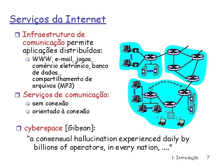 Serviços da Internet r Infraestrutura de comunicação permite aplicações distribuídas: m WWW, e-mail, jogos,