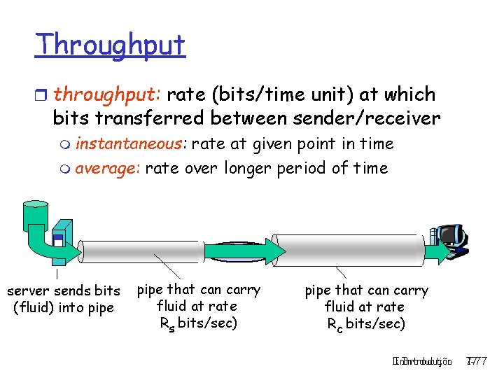 Throughput r throughput: rate (bits/time unit) at which bits transferred between sender/receiver m instantaneous: