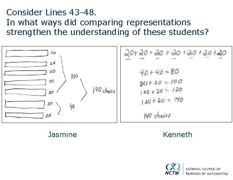 Consider Lines 43 -48. In what ways did comparing representations strengthen the understanding of