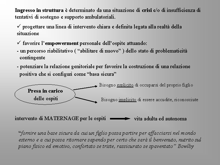 Ingresso in struttura è determinato da una situazione di crisi e/o di insufficienza di