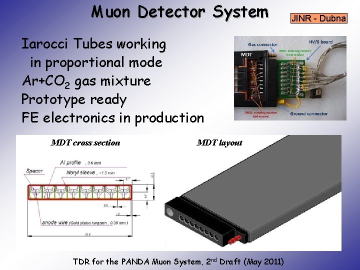 Muon Detector System Iarocci Tubes working in proportional mode Ar+CO 2 gas mixture Prototype